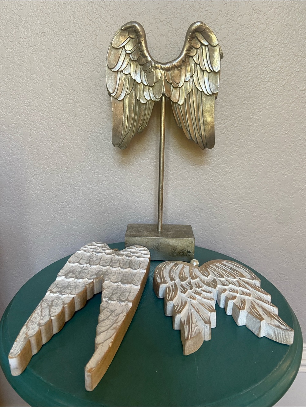 3 piece Angel Wing Decor; Gold Angel Wings and 2 wooden angel wings Wall Decor